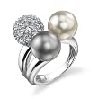 Sensually Radiant: Sterling Silver Grey/White Pearl and Disco Ball CZ Diamonds Cocktail Ring