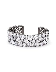 Alexander James Hematite Bonded Cuff with Prong Set Round Cut Oval Cut and Pear Cut Clear Cubic Zirconia in Black Tone