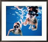 Boy and Girl Wearing Goggles Underwater Art Styles Framed Photographic Poster Print by Chris Briscoe, 26x22