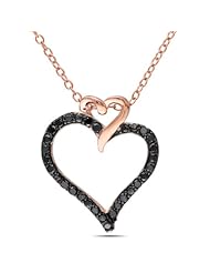 Pink Sterling Silver Black Diamond Heart Shaped Pendant Necklace , (.25 cttw), 18"