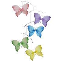 Pink Purple Yellow Blue Green Crystal Butterfly Mobile Decorations - mobiles hanging butterfly nylon butterflies girls room baby nursery bedroom wall ceiling decor bridal baby shower birthday party wedding favor craft decoration