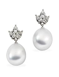 18K Palladium White Gold Paspaley South Sea Cultured Fine Drop Pearl and Diamond Earrings - 10.00mm -- LIFETIME WARRANTY