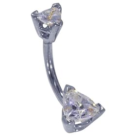 14 Gauge 5/8" - Double Trillion Cut CZ's Solid 14kt White Gold Belly Ring