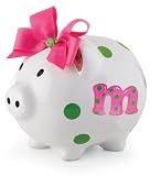 Mud Pie Baby Girl Pink Initial Ceramic Piggy Bank, Letter M
