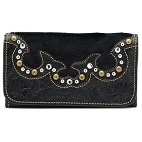 American West Black Beauty Tri-Fold Ladies Wallet