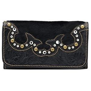 American West Black Beauty Tri-Fold Ladies Wallet