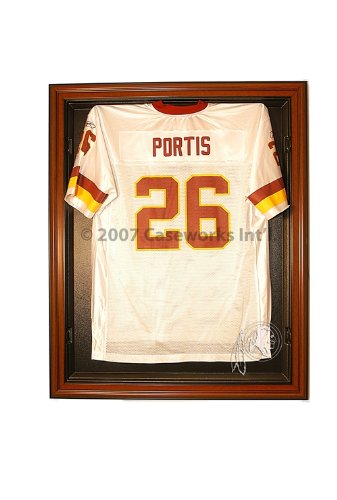 Washington Redskins Football Jersey Display Case Cabinet Style with Classic Wood Finish Frame