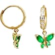 14K Yellow Gold Emerald CZ Butterfly Huggy Earrings