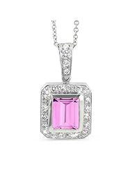 Rectagular Pendant With A Cushion Center Stone In 18K White Gold With A 0.75 ct. Genuine pink-sapphire Center Stone.
