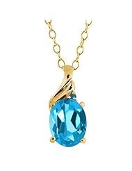 2.21 Ct Oval Swiss Blue Topaz and Diamond Yellow Gold Plated Silver Pendant