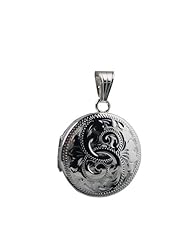 Silver 23mm engraved flat round Locket
