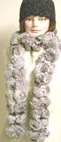 Imported Light Grey Color Two Strand Luxurious Rabbit Fur Scarf for Women and Teens Offered in Combination with Hand Crocheted Black Chenille and Gimp Tweed Skull Cap