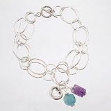 Open Link Bracelet in Sterling Silver with Amethyst and Fluorite, #8614