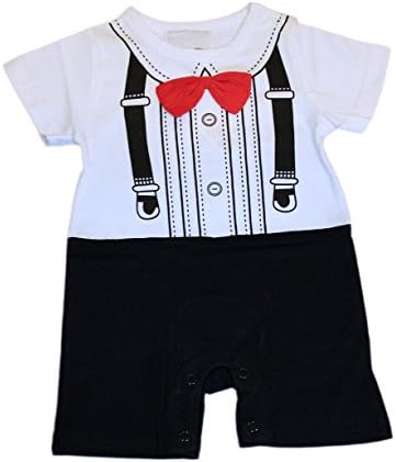 StylesILove Baby Boy Short-sleeve 3D Red Bow Tuxedo Print Onesie Romper Outfit (3-6 Months)