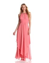 Hot Sale Eliza J Women's Halter Neck Gown with Ruched Bodice, Coral, 4
