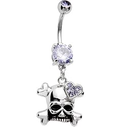 Tanzanite Cubic Zirconia Heart Skull Crossbones Belly Ring