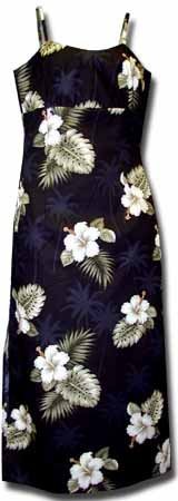 Palm Tree Hibiscus Hawaiian Dress - Womens Hawaiian Dress - Aloha Dress - Hawaiian Clothing - 100% Cotton Black 2XL