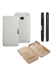 Wireless: Moon Monkey Superior Genuine Leather Side Open Wallet Design Case for HTC One M7 (White) - Moon Monkey