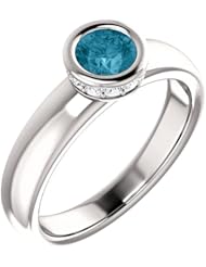 14K White Gold 5.00mm Round Cut London Blue Topaz and Diamond Ring -- LIFETIME WARRANTY
