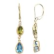 14K Yellow Gold Peridot, Swiss Blue Topaz and Diamond Earrings