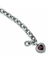 Sterling Silver with 14k Gold 5.71Rhodilite Garnet Heart Bracelet - Antique Boutique - Vintage Style - Jewelry