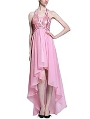 A-line Sequined Crystal Cocktail High-Low-Hem Silk/Tulle Empire   Waistline Halter Sleeveless Evening Dress/Homecoming Dress/Pageant Dress/Prom Dress/Party Dress/Wedding Dress 