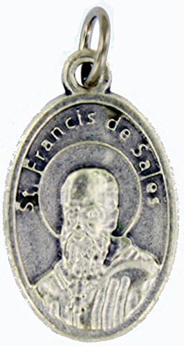 St. Francis De Sales Base Silver Oxidized Medal 20" Steel Chain