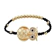 Goldtone White and Clear Rhinestone Owl Charm Adjustable Bracelet Fashion Jewelry
