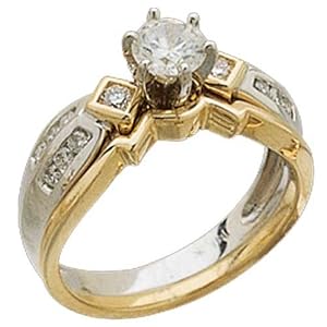 14K Two Tone Diamond Bridal Ring Set (Center stone is not included)