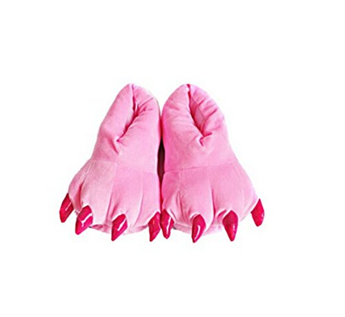 Soft Coral Fleece Animal Dinosaur Claw Slippers Plush Slippers (kid ( 2-5 years), Pink)