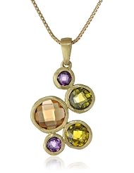 Gold Plated Multi-Colored Stone Bubble Drop Pendant Necklace, 18"