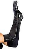 Long Satin Gloves with BLING, ONE SIZE , BLACK
