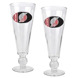 Portland Trail Blazers NBA 2pc Pilsner Glass Set with Basketball on stem - Oval Logo by Great American Products
