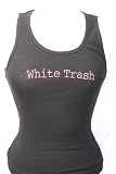 Black Embroidered Beater Style Tank Top White Trash