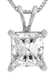 IGI Certified 10k White Gold Princess-Cut Diamond Pendant Necklace (1 cttw, I-J Color, I2-I3 Clarity), 18"