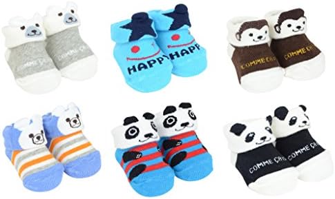 Unisex Baby Boys Girls Infant Toddler Animal Antislip Skid Stretch Socks, Newborn Boys 6 prs
