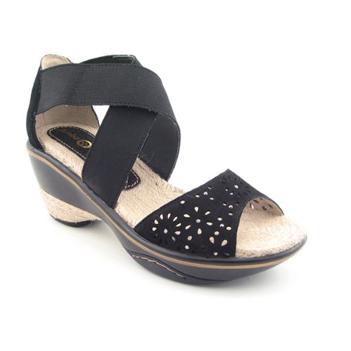 Jambu Sandals JAMBU Santa Fe Black Ankle Strap Wedge Shoes Womens 7