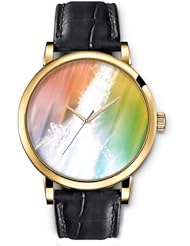 SPRAWL Aanalog Fashion Series Gold Ladies Watches of Genuine Black Leather Strap,Unique Wrist Watch for Women Girls Designed with Fall of white dots