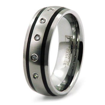 Childrens Toyshop  Jewelry : 7mm Tungsten Carbide Diamond Ring (0.10ctw) GH/SI with Wood Box
