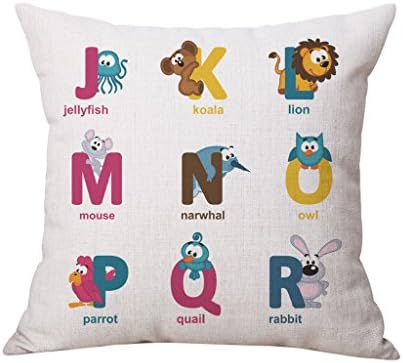 InTheHouse Cotton Linen Decorative Cushion Cover for Sofa Alphabet Cards 18''X18''