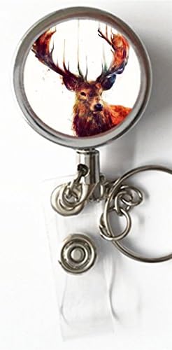 Luiy - Deer Stag - Retractable ID Card Badge &amp; Key Reel, Custom Name Tag Badge Holder, Belt Clip, Metal