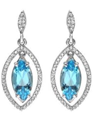 PassionGems 9.23 ctw Blue Topaz and diamond Earrings in 14k gold