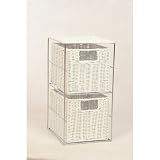 Rattan Two Drawer Storage Tower with Chrome Hardware