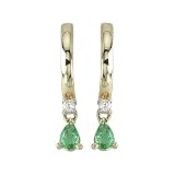 14K Yellow Gold 0.04 ct. Diamond and 1/4 ct. Teardrop Shaped Emerald Drop Earrings