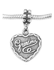 Sterling Silver Grandma Heart Dangle Bead Charm