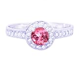 14K Yellow or White Gold Medium Round Gemstone and Diamond Engagement Ring-Pink Tourmaline-full, half sizes from 5-8.5