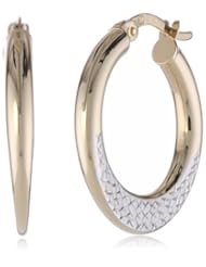 14K Yellow and White Gold 2mm Diamond Cut Hoop Earrings