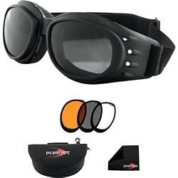 Bobster Cruiser 2 Interchangeable Harley Cruiser Motorcycle Goggles Eyewear - Black/Clear/Smoke/Amber