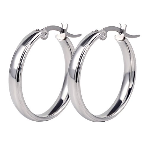 Women Stainless Steel Silver Plated Hoops Earrings