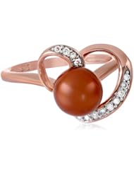 Rose Gold Plated Sterling Silver 8-8.5mm Chocolate Freshwater Cultured Pearl Ring (0.1 cttw, G-H Color, I2-I3 Clarity)